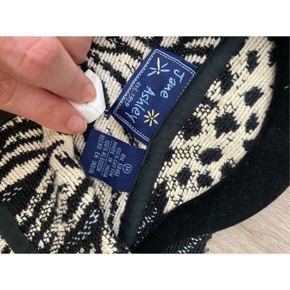Jane Ashley Cream Black Blue Button Knit Jacket, Size Medium - Picture 5 of 8